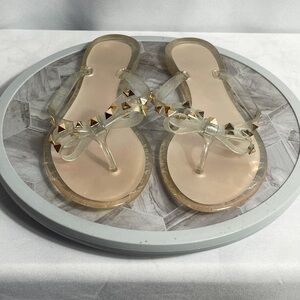 Clear Jelly Thong Sandals Gold Studs Glitter Strap Women’s Size 9